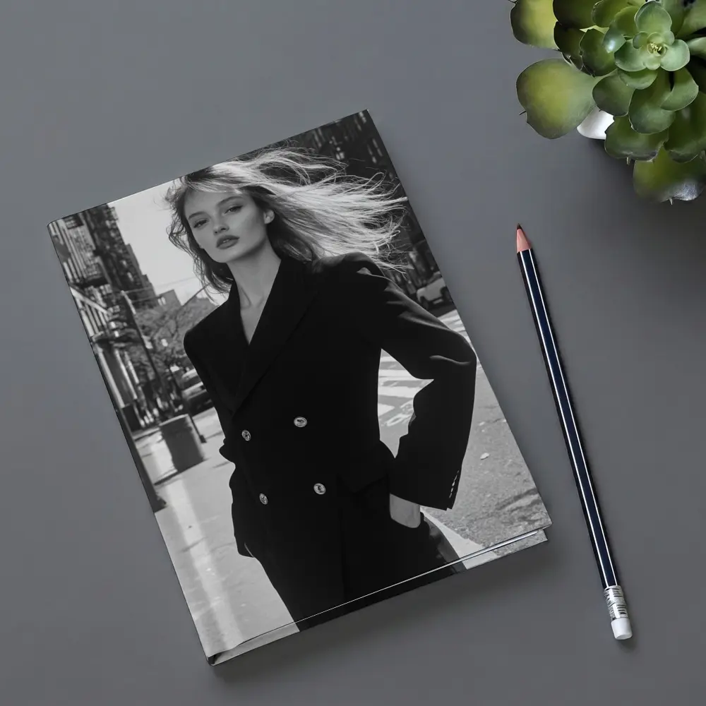 Woman Black Suit City Street Portrait – Notebooks