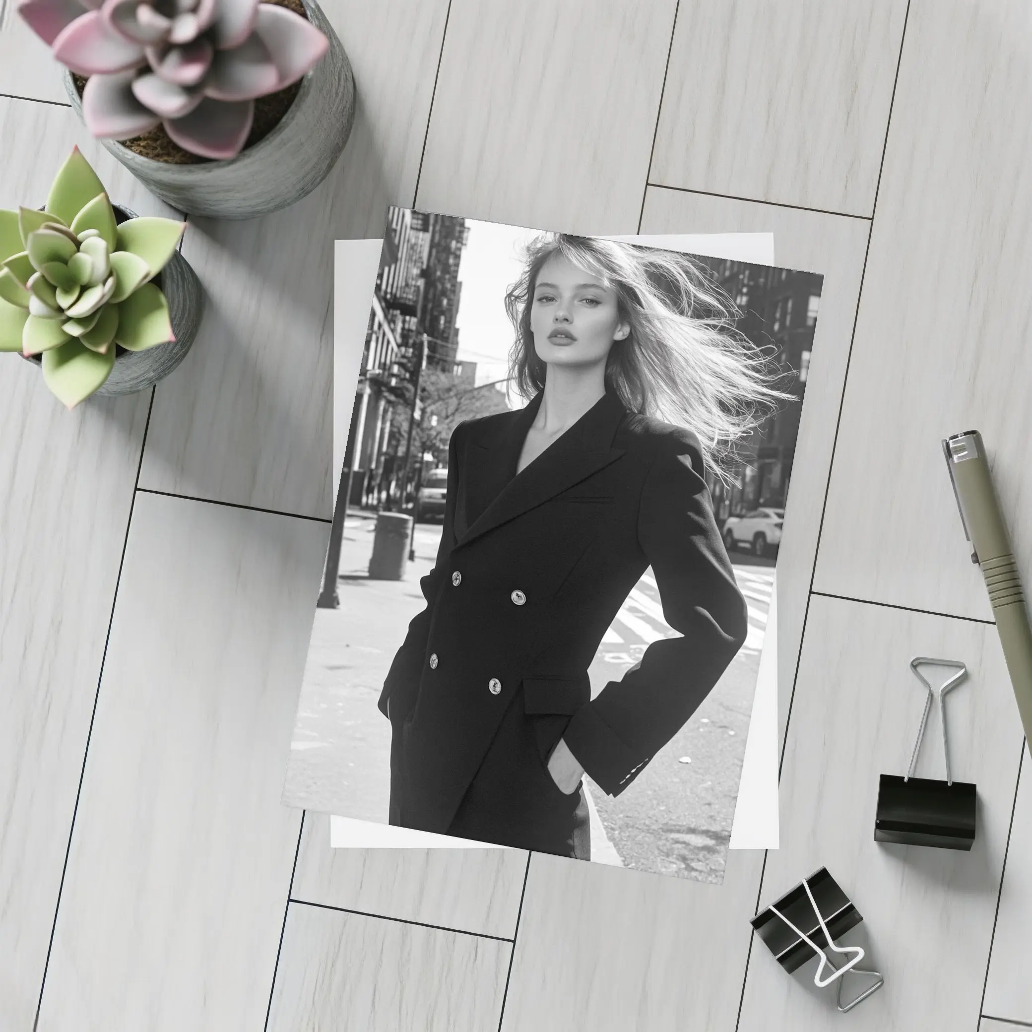 Woman Black Suit City Street Portrait – Postcards