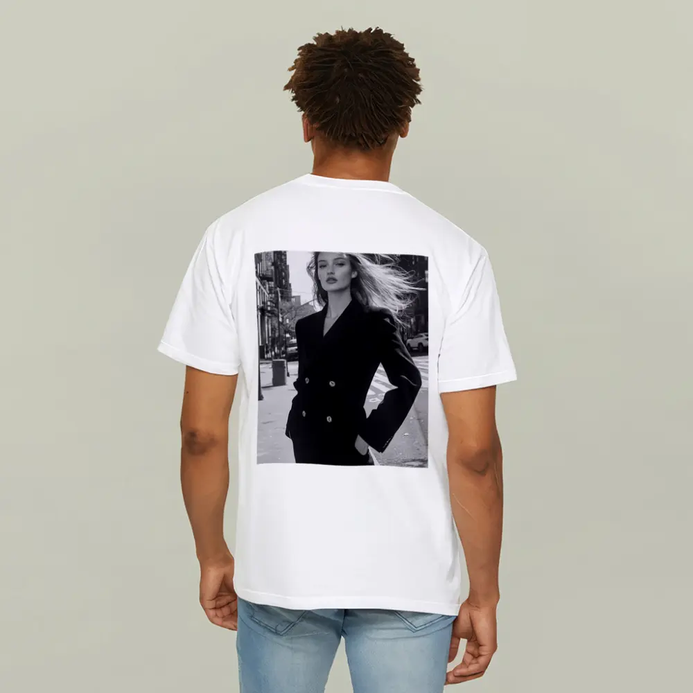 Woman Black Suit City Street Portrait – T-Shirts