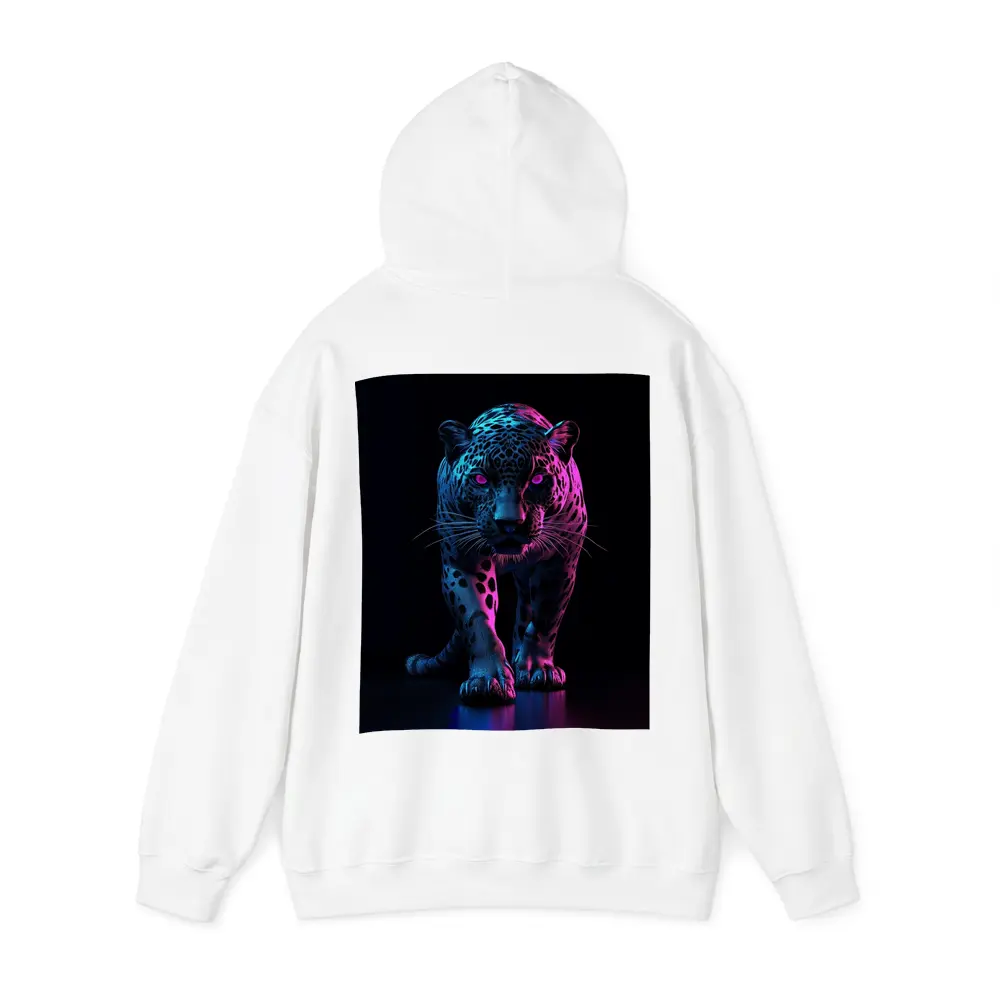 Neon Jaguar Walking Against Dark Background – Hoodies