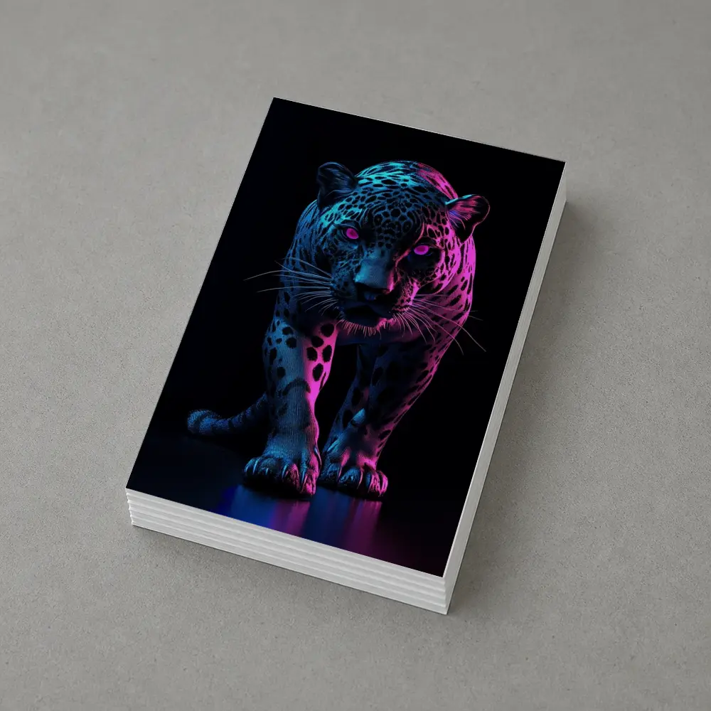 Neon Jaguar Walking Against Dark Background – Postcards
