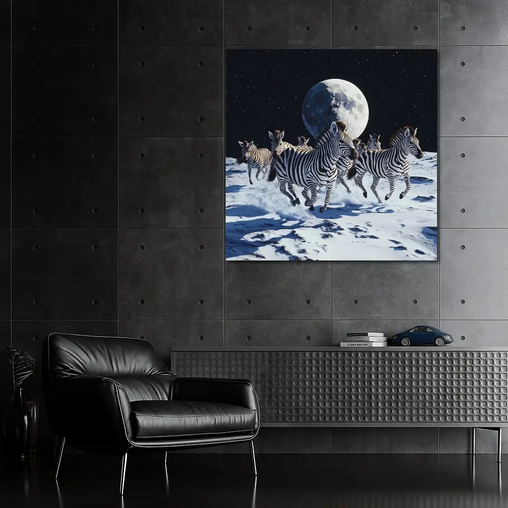 Zebras Running on Moon Starry Night – Wall Art