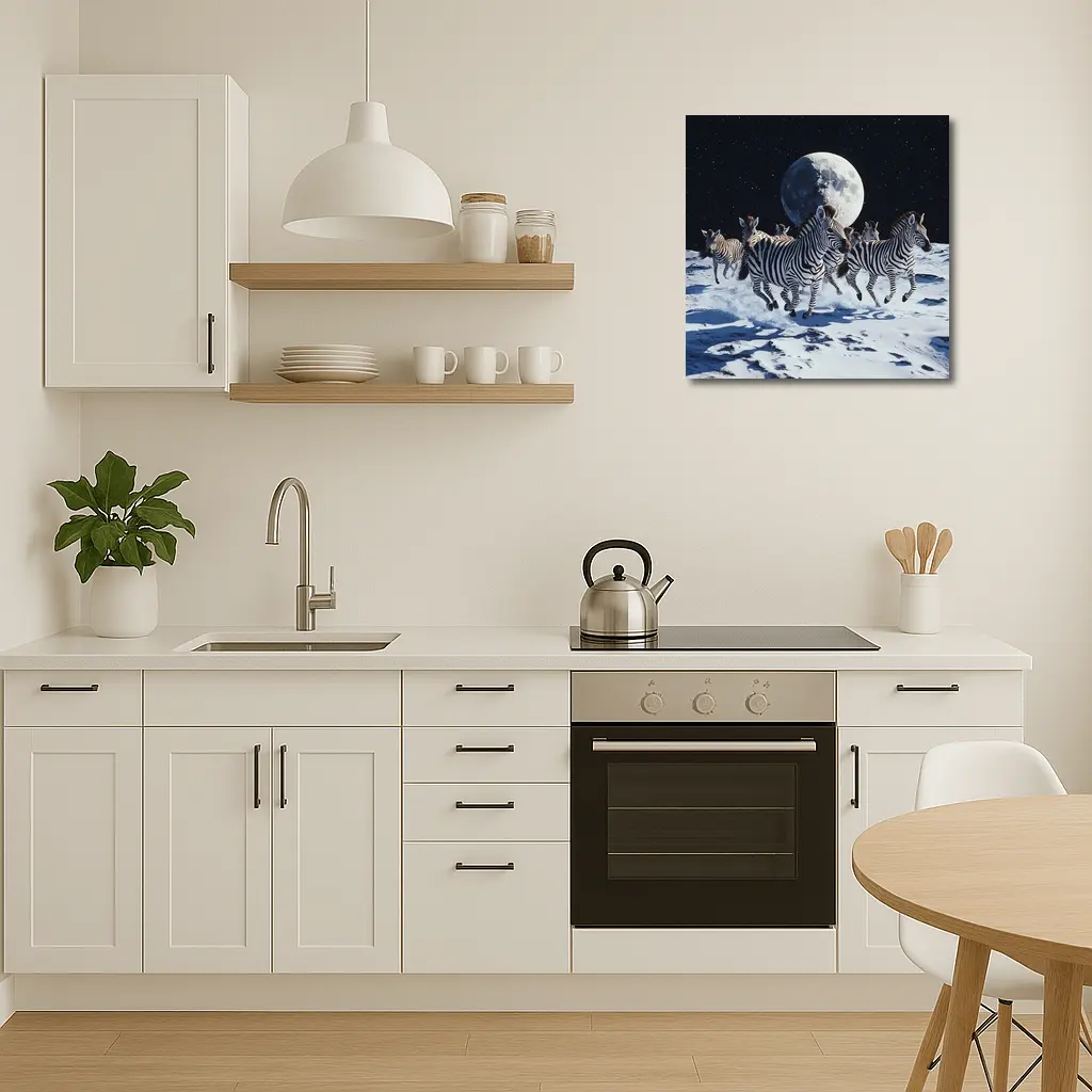 Zebras Running on Moon Starry Night – Wall Art