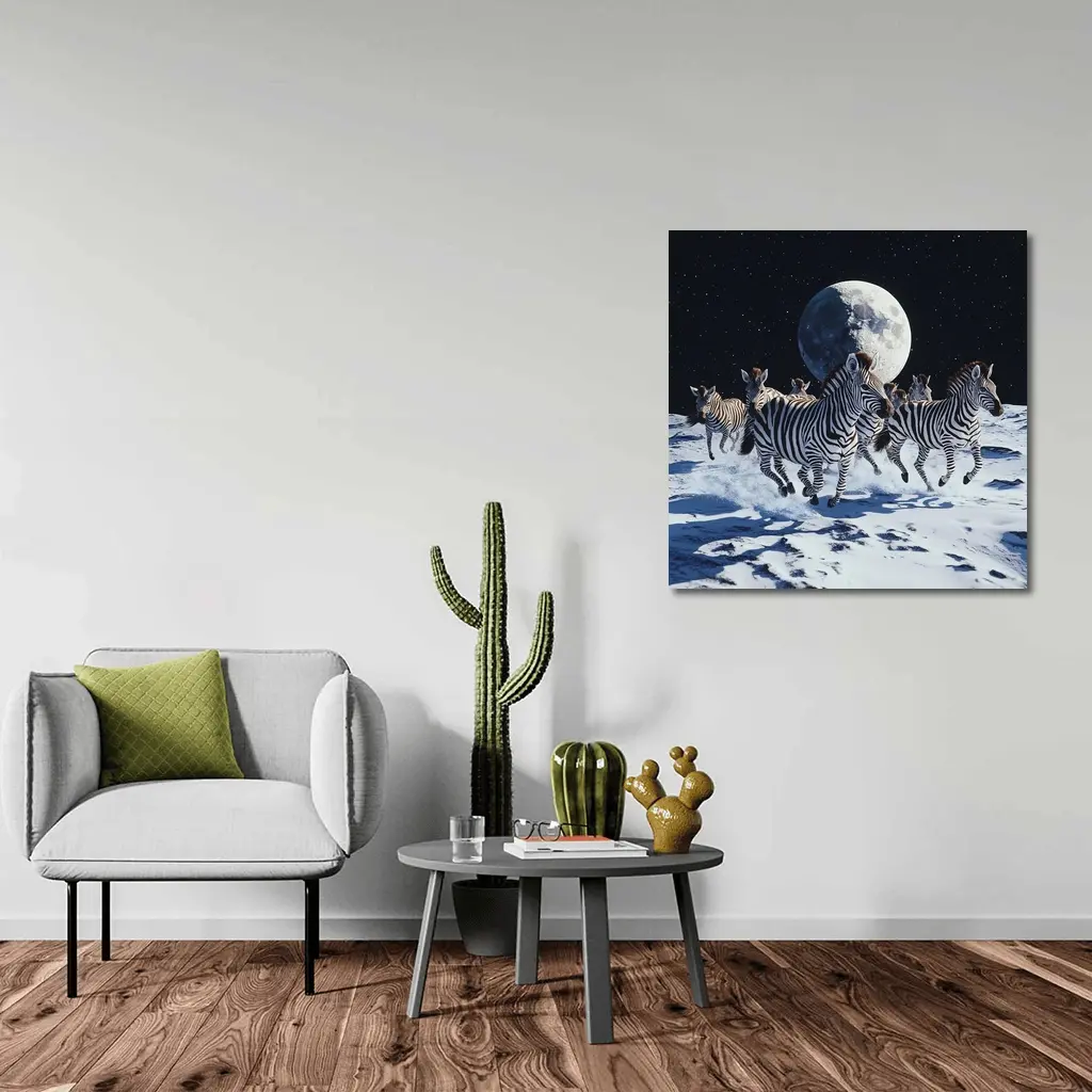 Zebras Running on Moon Starry Night – Wall Art