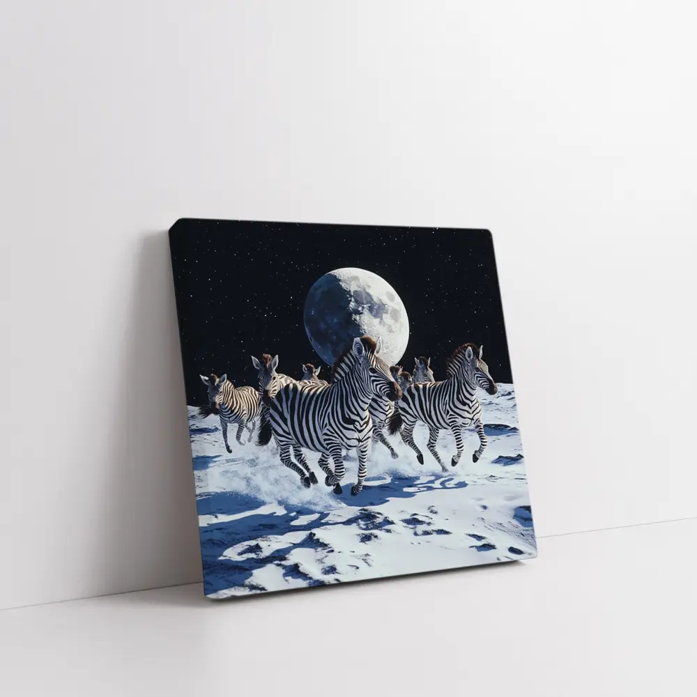 Zebras Running on Moon Starry Night – Wall Art