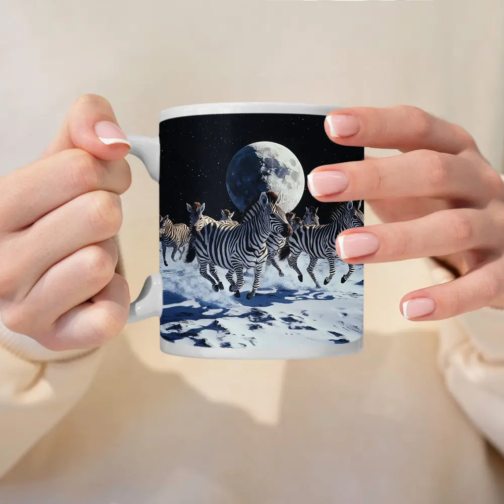 Zebras Running on Moon Starry Night – Mugs