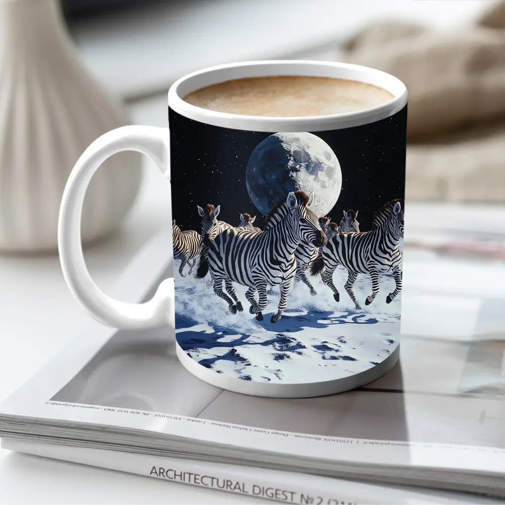 Zebras Running on Moon Starry Night – Mugs