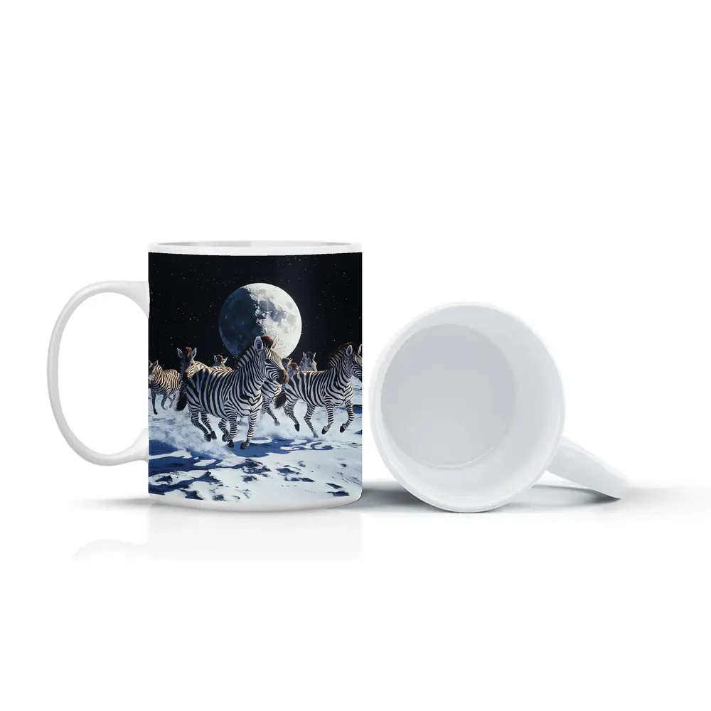Zebras Running on Moon Starry Night – Mugs