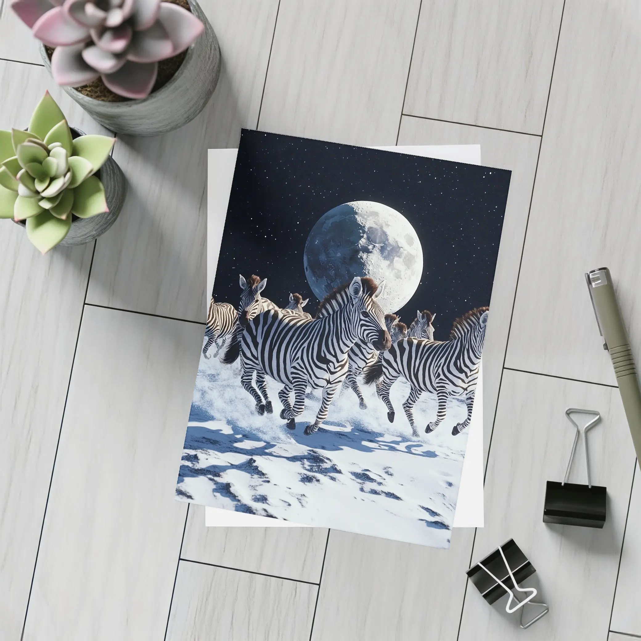 Zebras Running on Moon Starry Night – Postcards