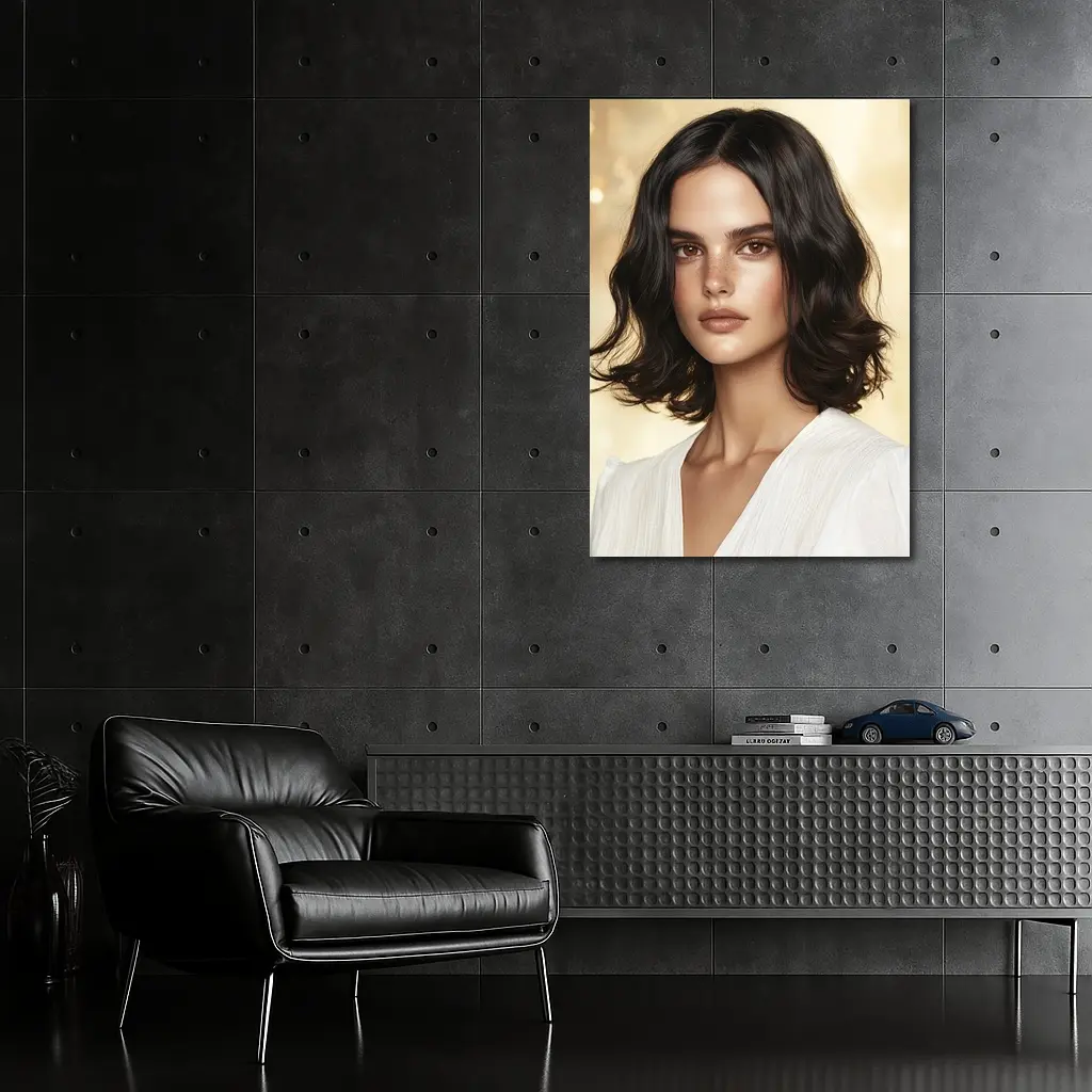 Dark Haired Woman Portrait Gold Background – Wall Art