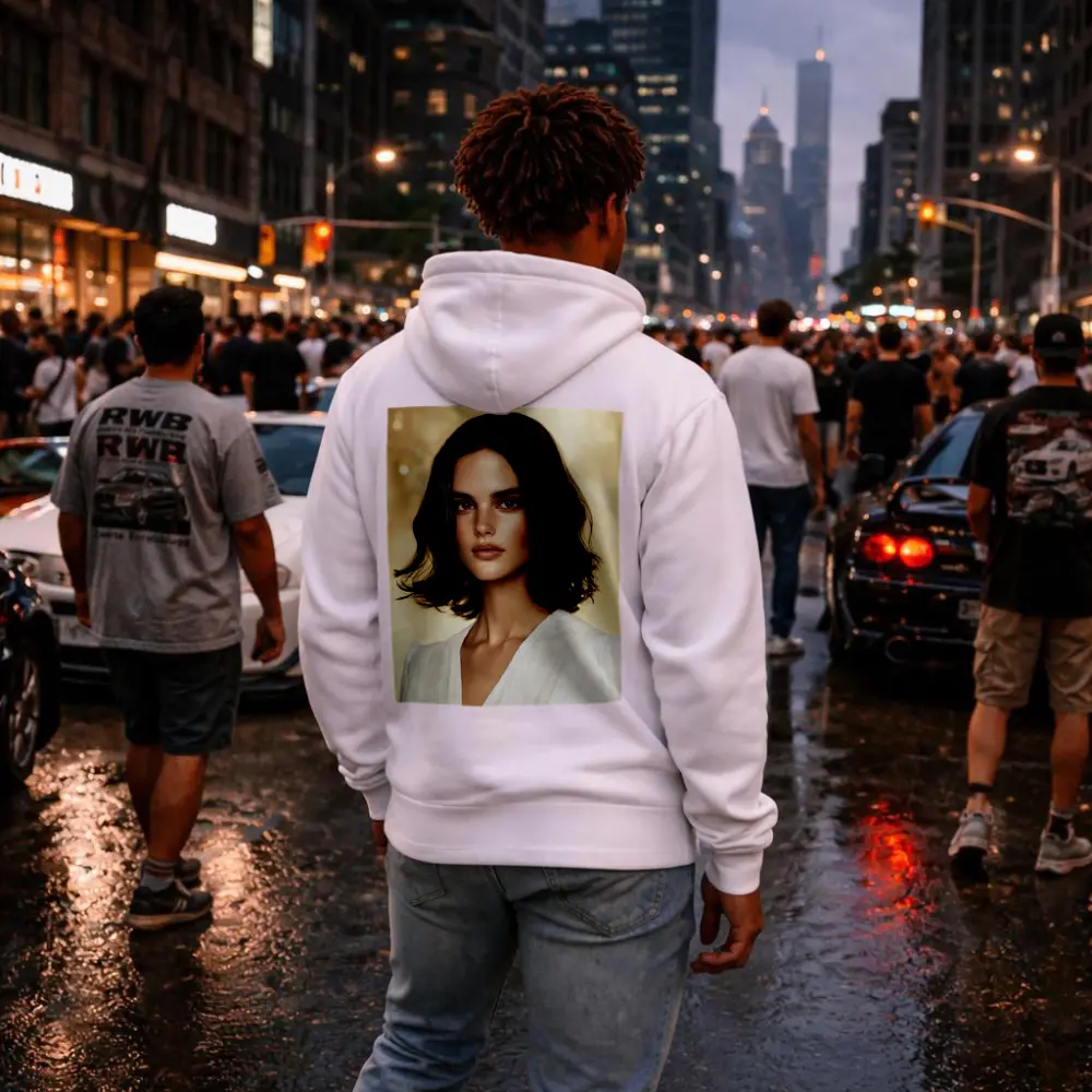 Dark Haired Woman Portrait Gold Background – Hoodies