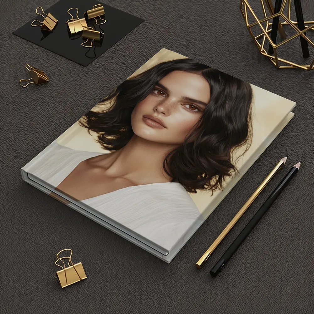 Dark Haired Woman Portrait Gold Background – Notebooks