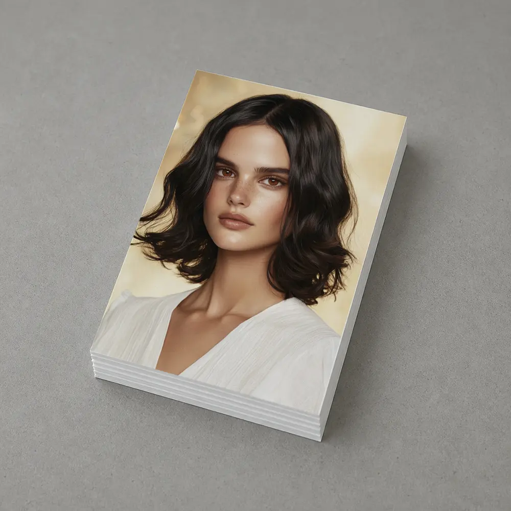 Dark Haired Woman Portrait Gold Background – Postcards