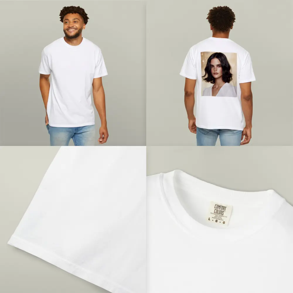 Dark Haired Woman Portrait Gold Background – T-Shirts