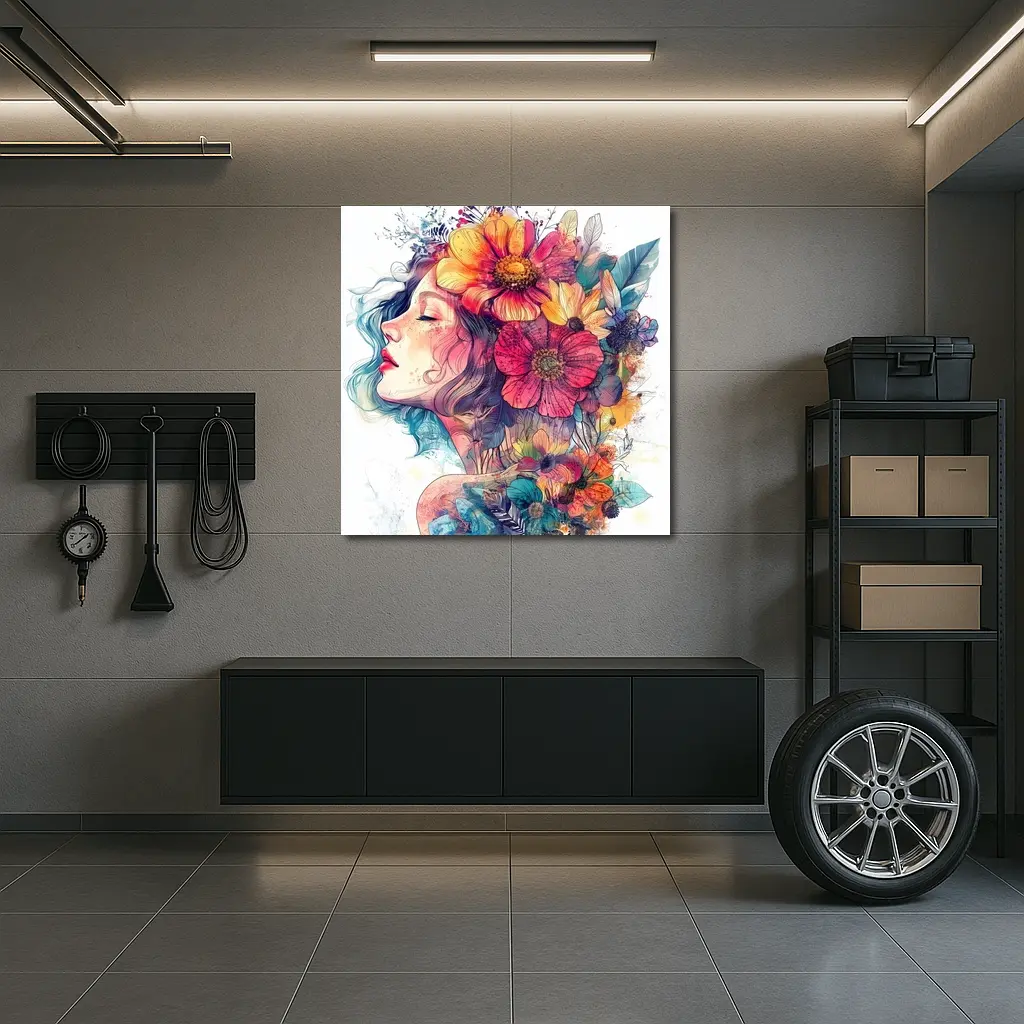 Woman Portrait Floral Crown Watercolor Art – Wall Art