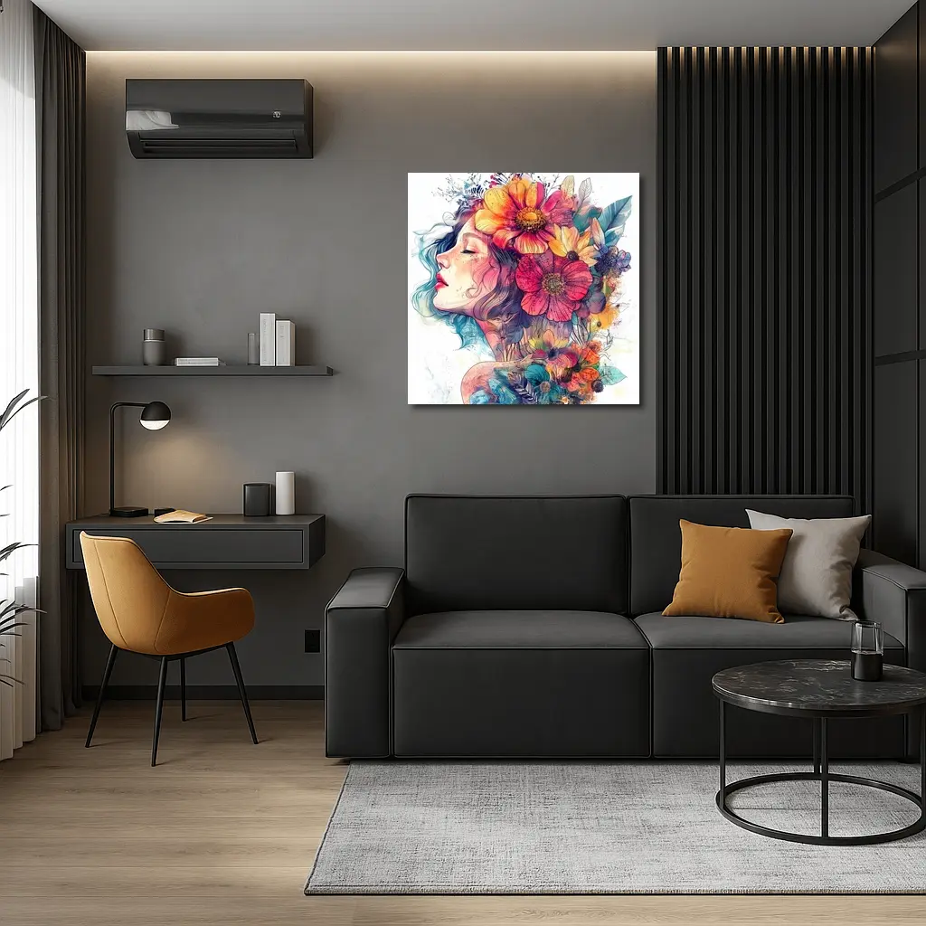 Woman Portrait Floral Crown Watercolor Art – Wall Art