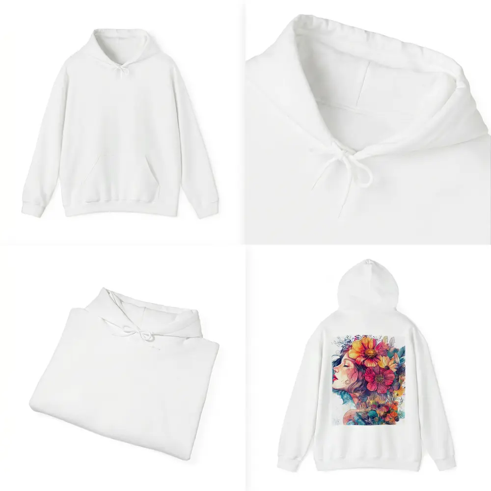 Woman Portrait Floral Crown Watercolor Art – Hoodies