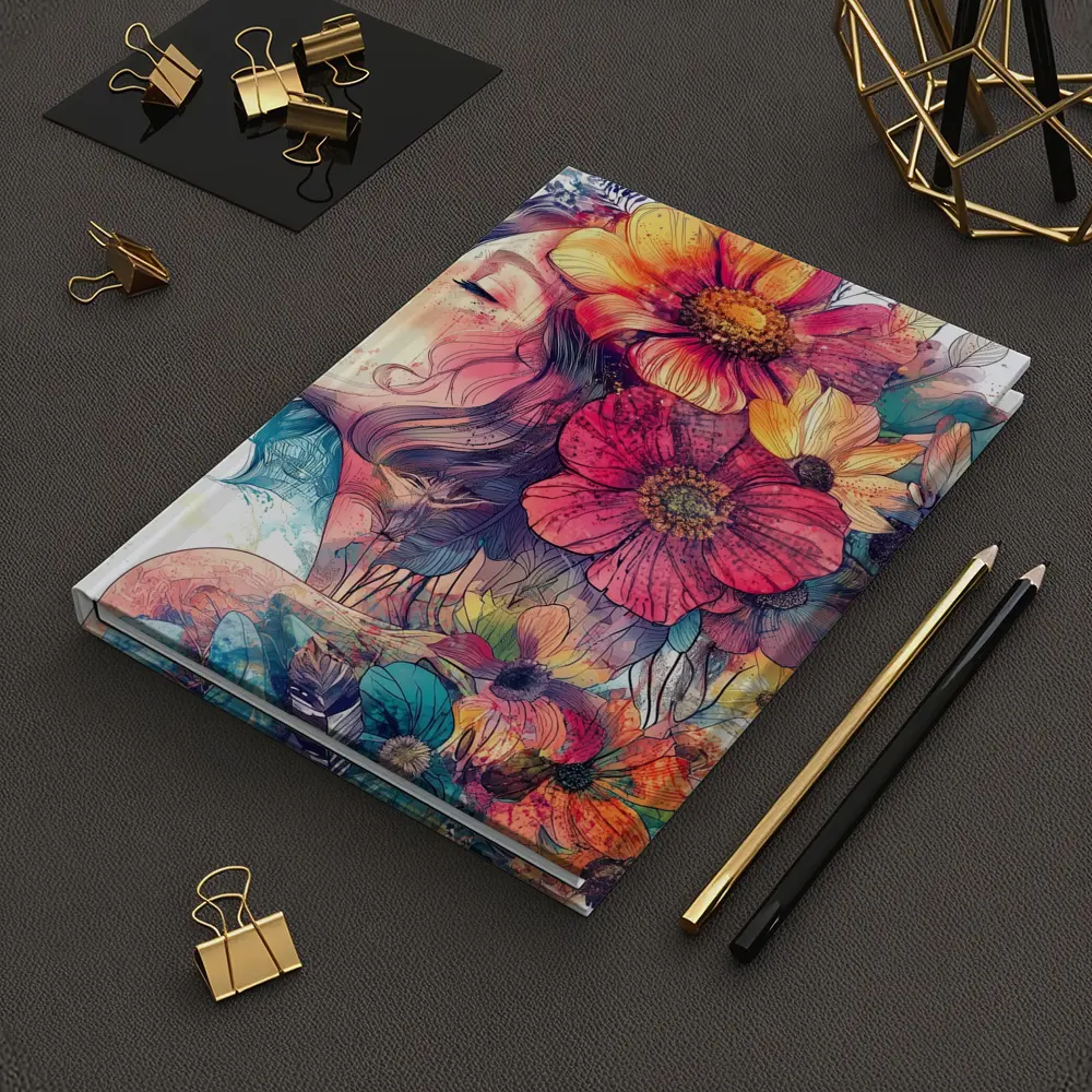 Woman Portrait Floral Crown Watercolor Art – Notebooks