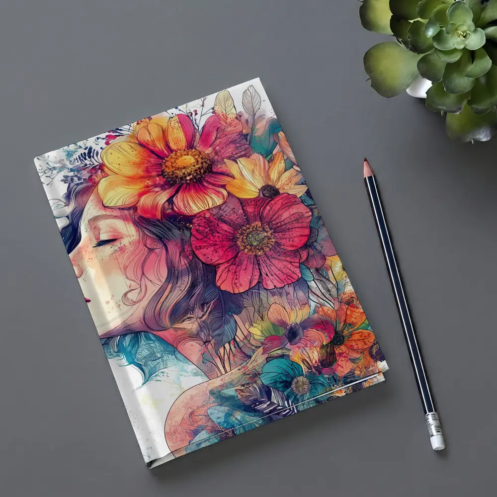 Woman Portrait Floral Crown Watercolor Art – Notebooks