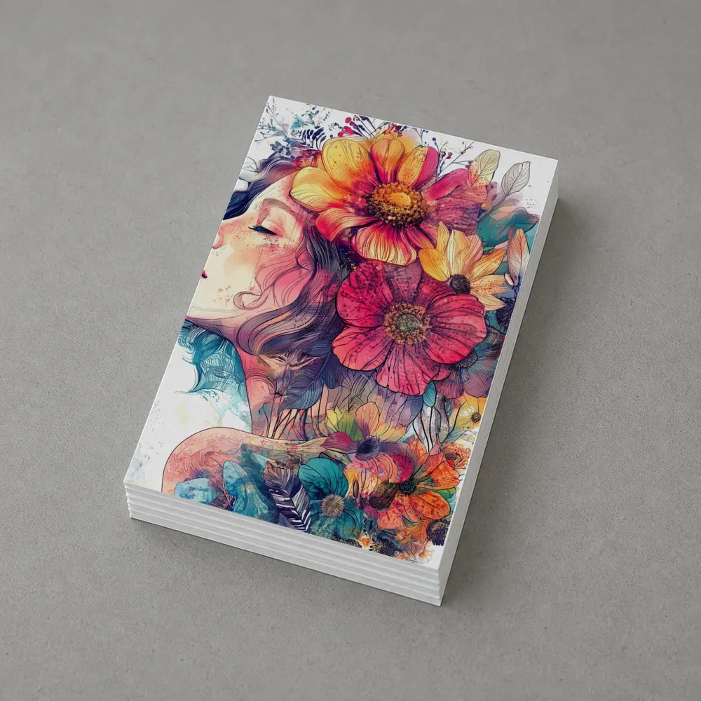 Woman Portrait Floral Crown Watercolor Art – Postcards