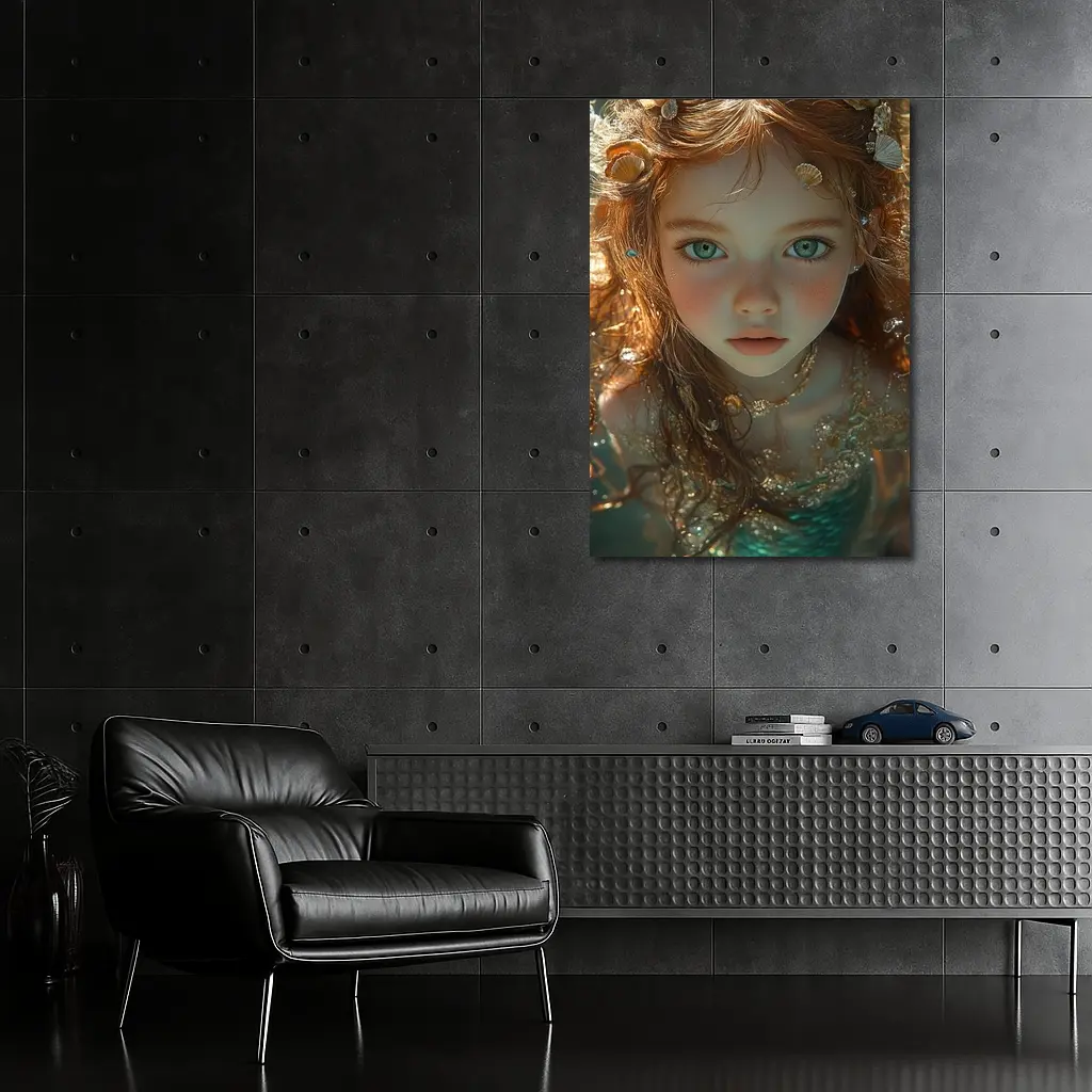 Little Mermaid Girl With Seashells Underwater – Wall Art
