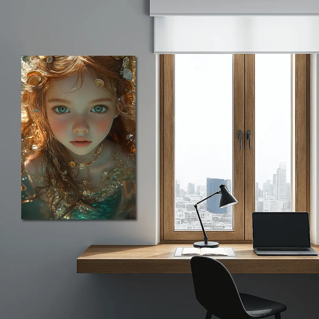 Little Mermaid Girl With Seashells Underwater – Wall Art