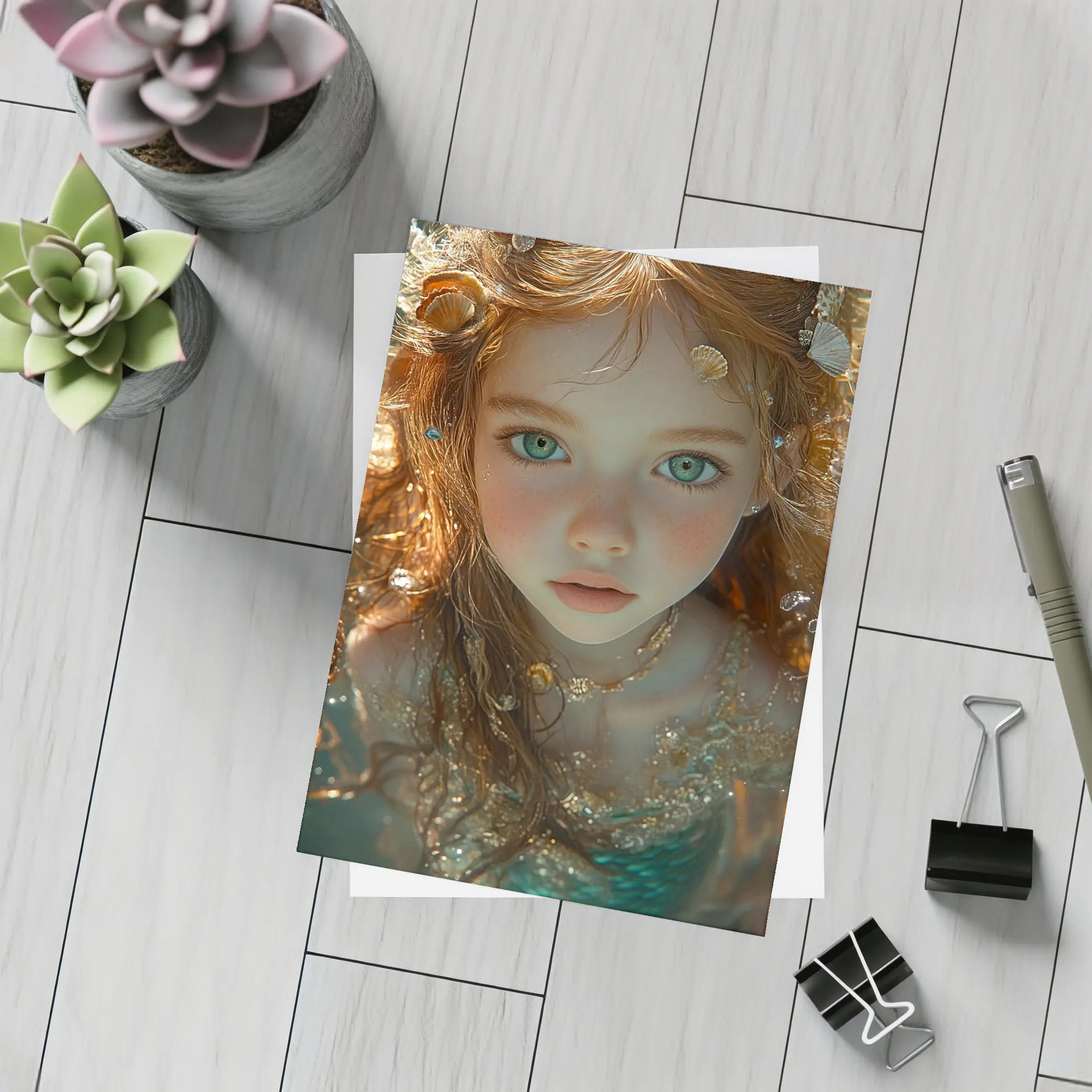 Little Mermaid Girl With Seashells Underwater – Postcards