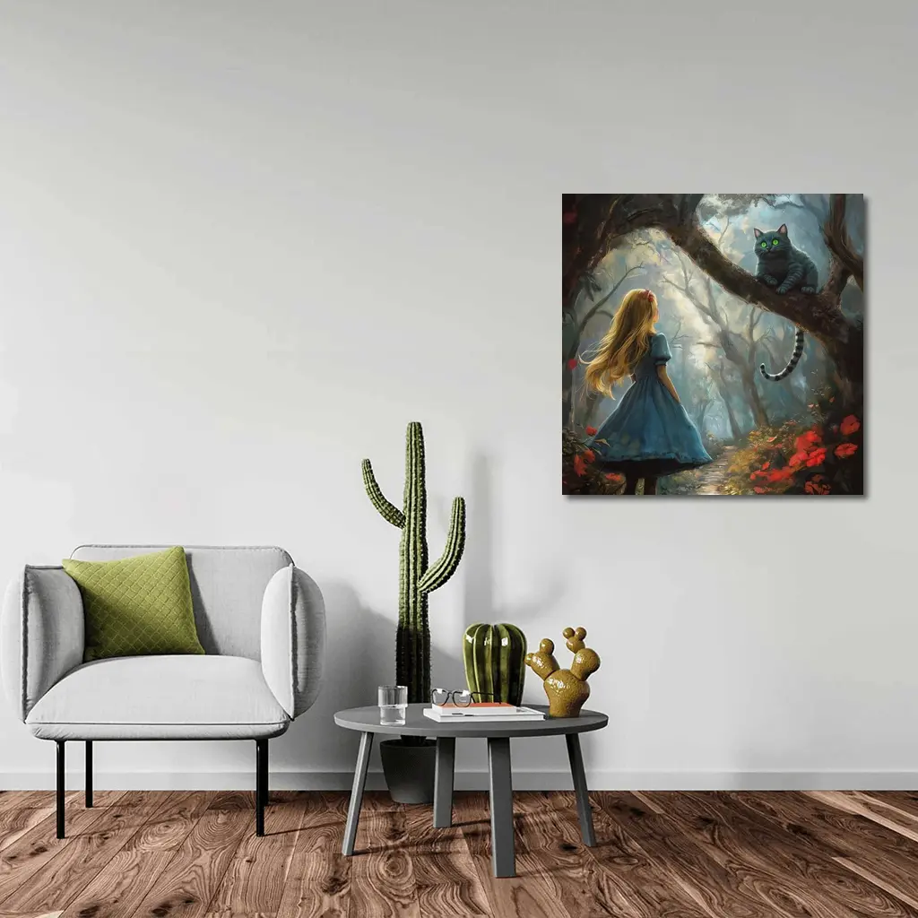 Alice And Cheshire Cat Dark Fantasy Forest – Wall Art