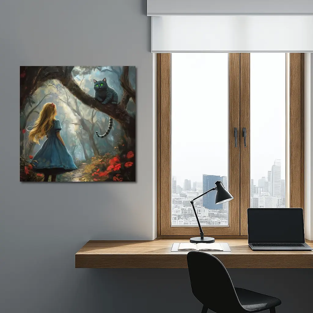 Alice And Cheshire Cat Dark Fantasy Forest – Wall Art