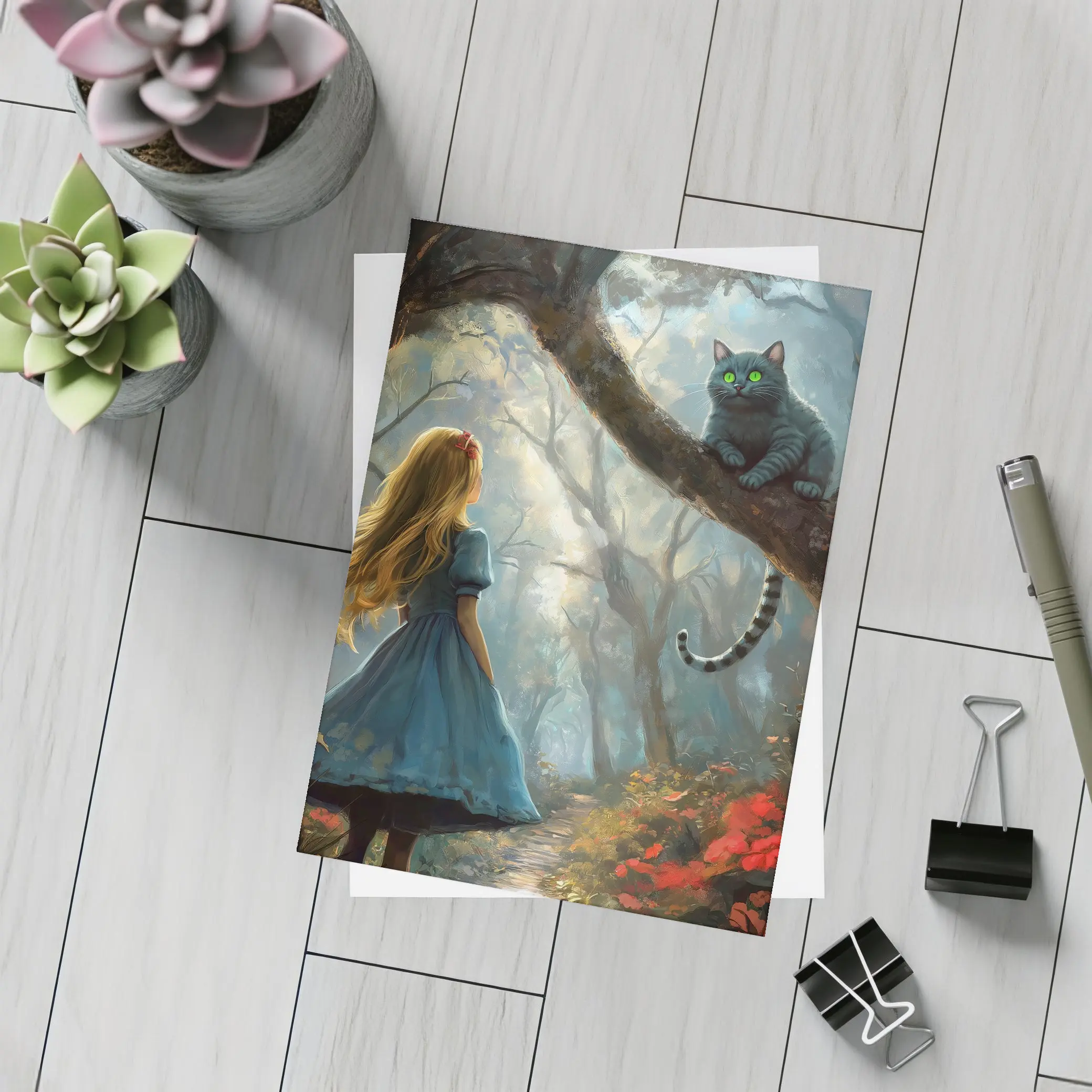 Alice And Cheshire Cat Dark Fantasy Forest – Postcards