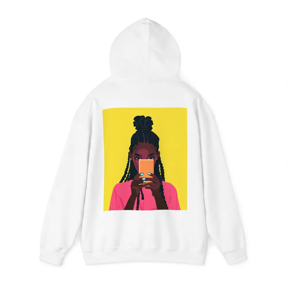Black Girl Scrolling Phone Yellow Background Illustration – Hoodies