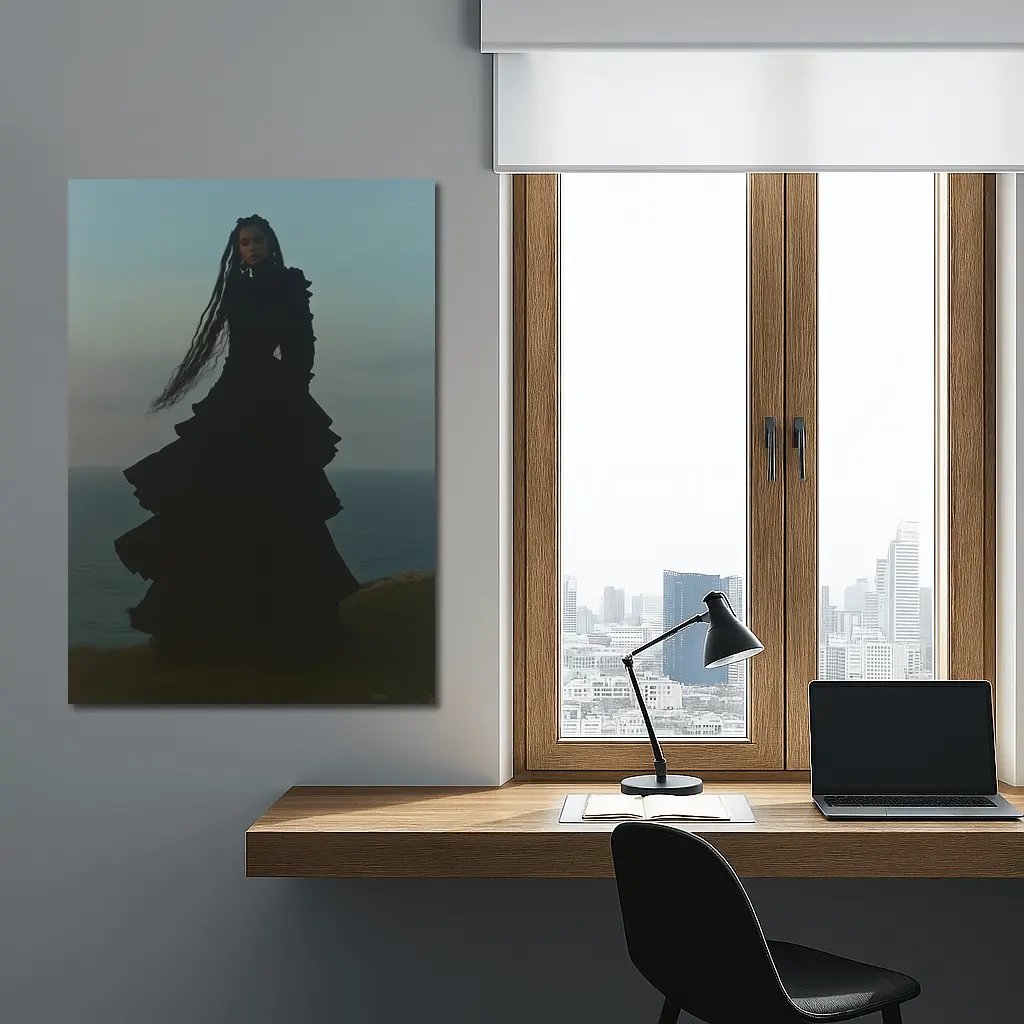 Dark Gothic Woman Black Dress Cliffside Ocean – Wall Art
