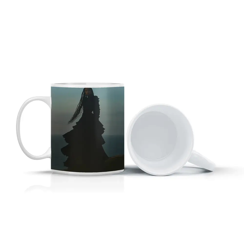 Dark Gothic Woman Black Dress Cliffside Ocean – Mugs