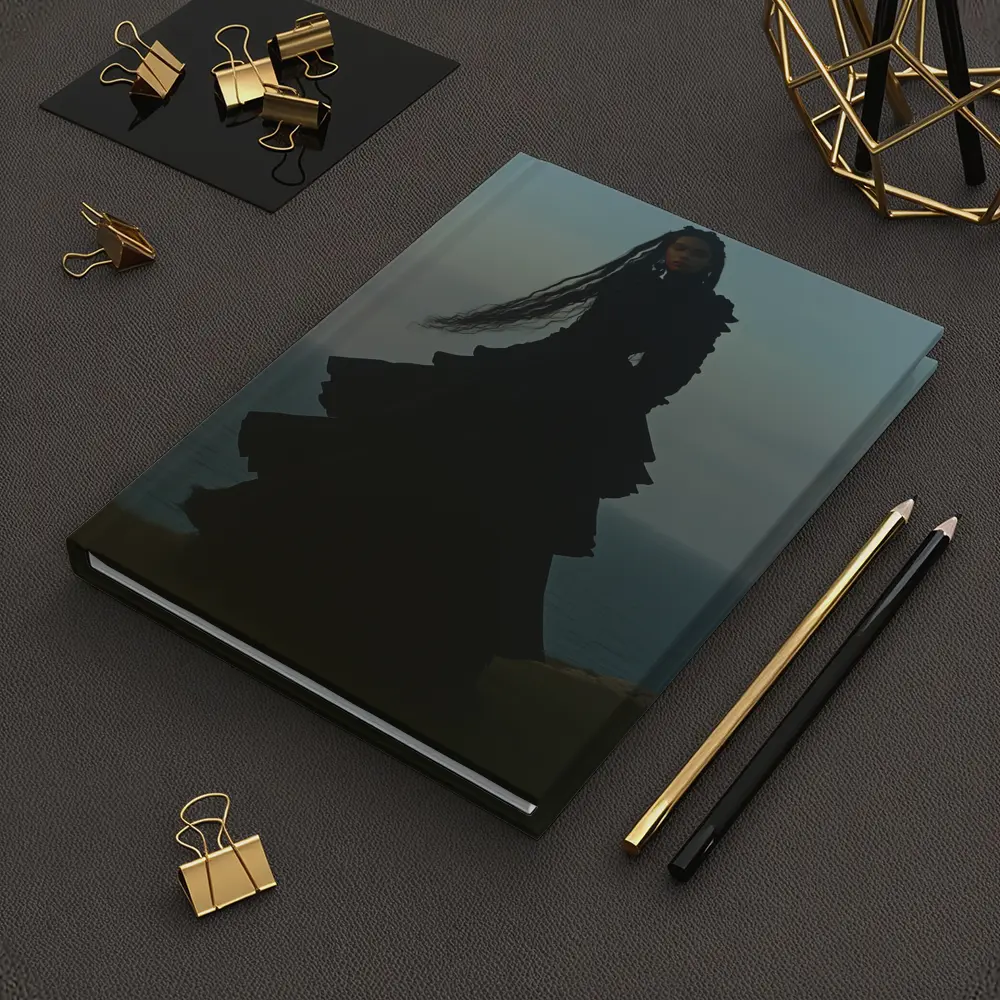Dark Gothic Woman Black Dress Cliffside Ocean – Notebooks