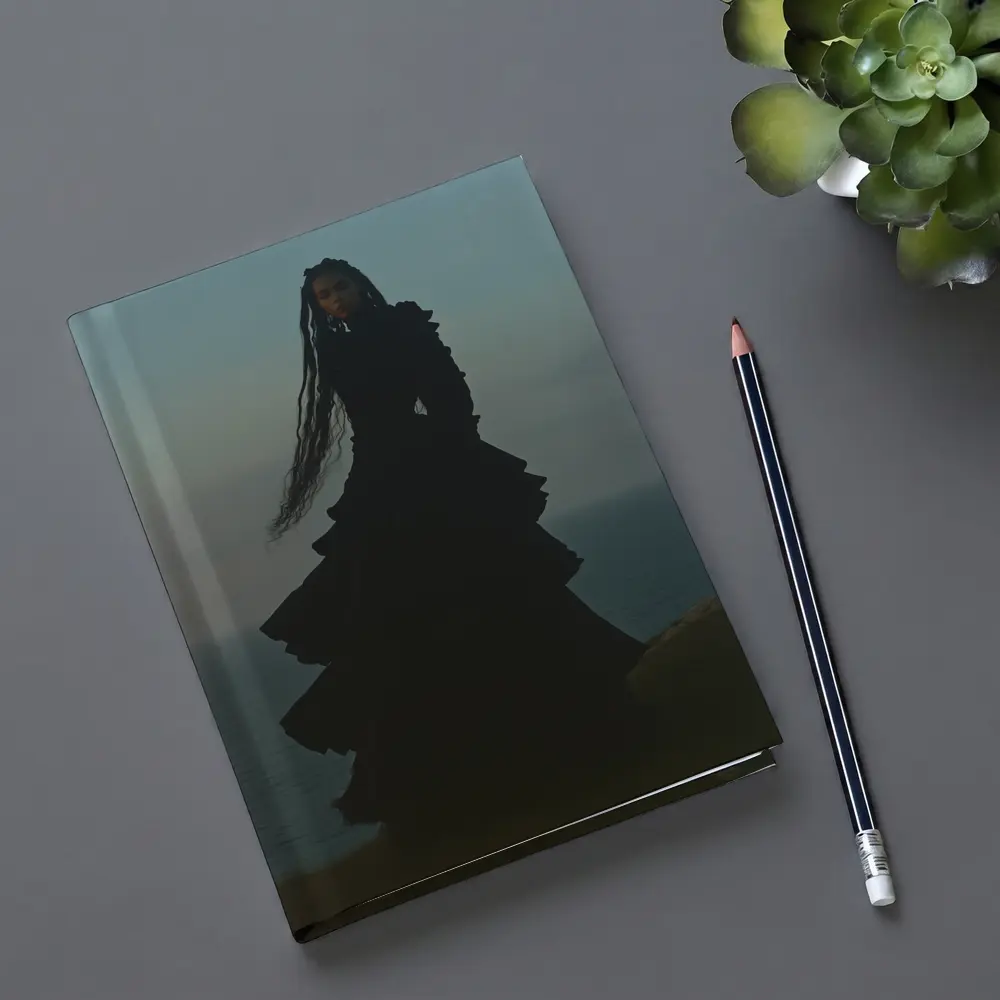 Dark Gothic Woman Black Dress Cliffside Ocean – Notebooks