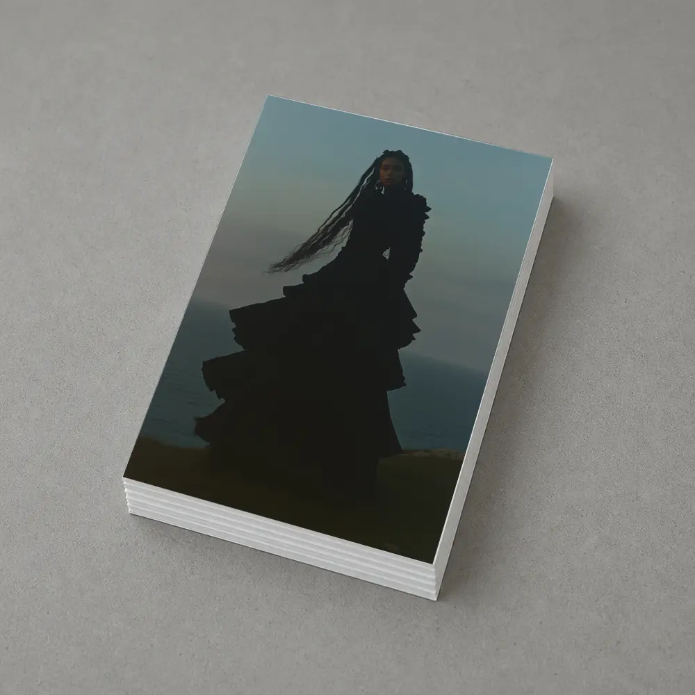 Dark Gothic Woman Black Dress Cliffside Ocean – Postcards