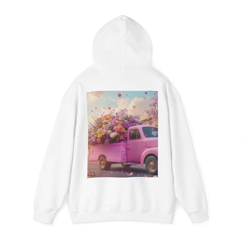 Pink Truck Overflowing With Colorful Spring Flowers – Hoodies