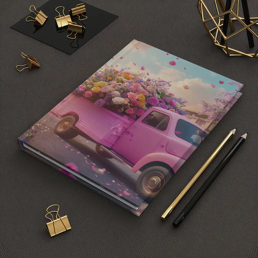 Pink Truck Overflowing With Colorful Spring Flowers – Notebooks
