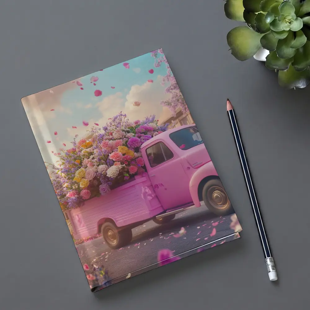Pink Truck Overflowing With Colorful Spring Flowers – Notebooks