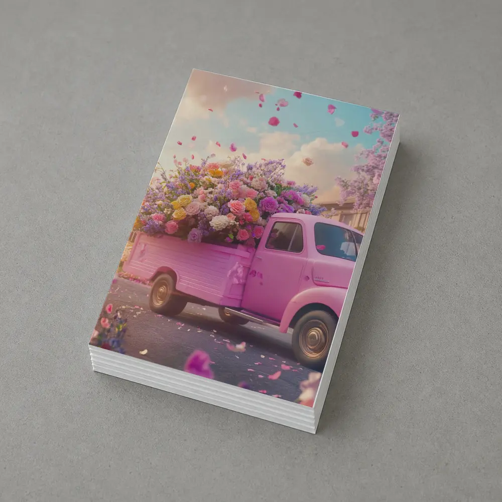 Pink Truck Overflowing With Colorful Spring Flowers – Postcards