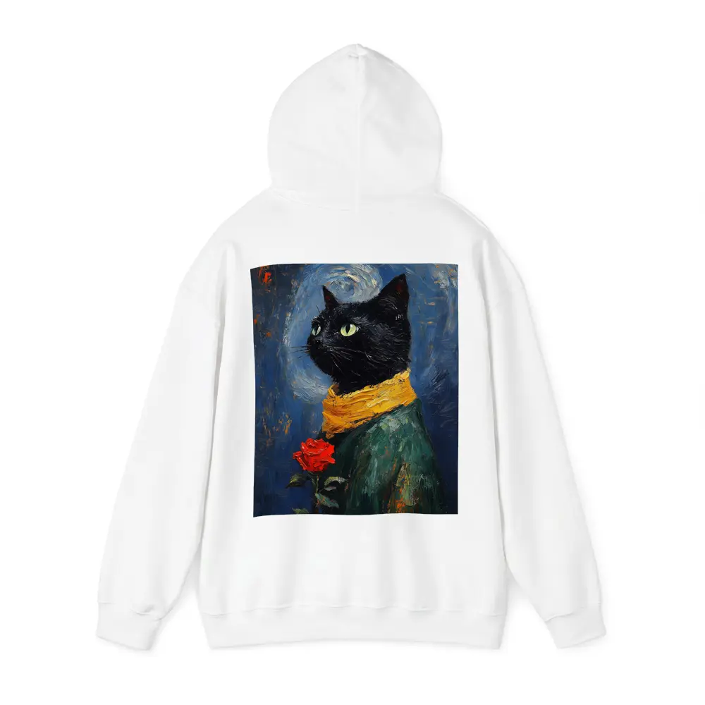 Black Cat With Rose Oil Painting Blue – Hoodies