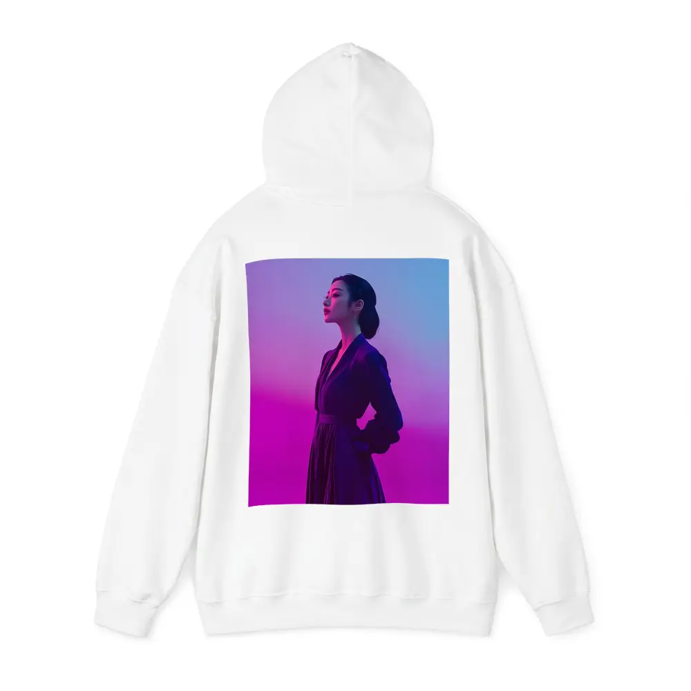 Asian Woman Purple Dress Neon Gradient Background – Hoodies