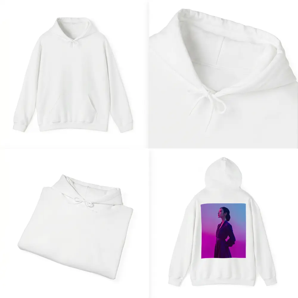 Asian Woman Purple Dress Neon Gradient Background – Hoodies