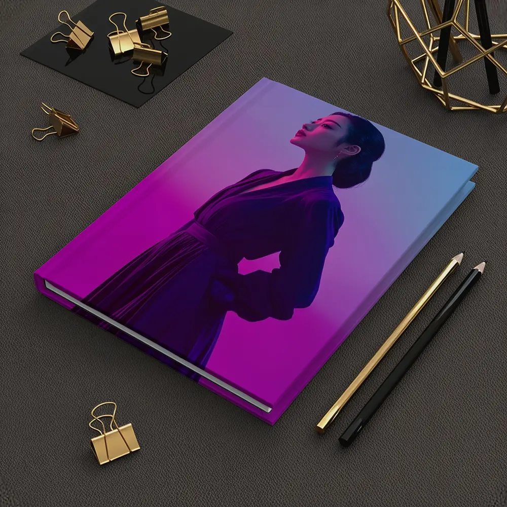 Asian Woman Purple Dress Neon Gradient Background – Notebooks