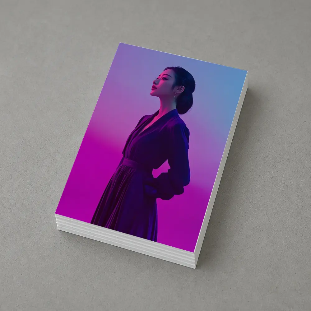 Asian Woman Purple Dress Neon Gradient Background – Postcards