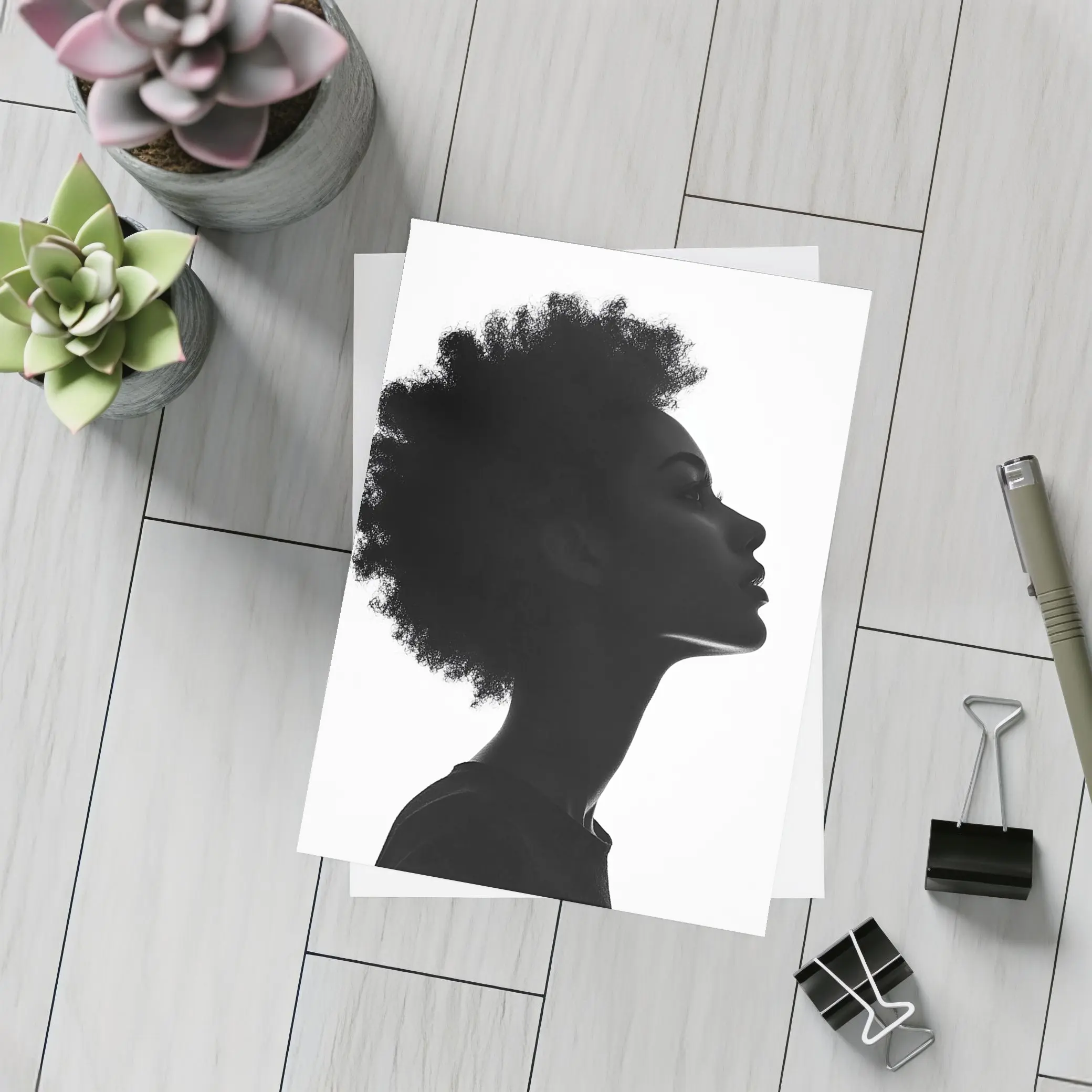 Black Silhouette Woman Profile Natural Hair – Postcards