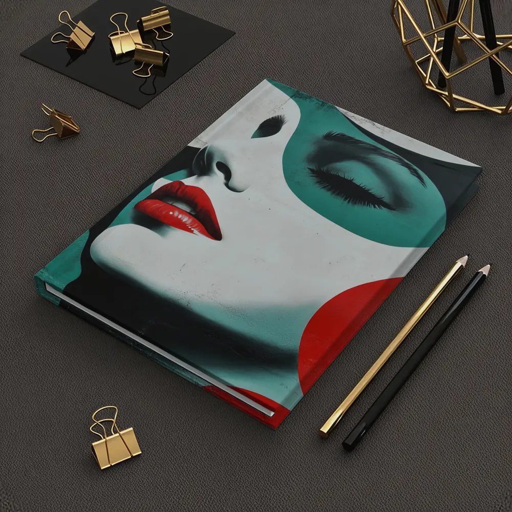 Pop Art Woman Face Red Lips Teal – Notebooks