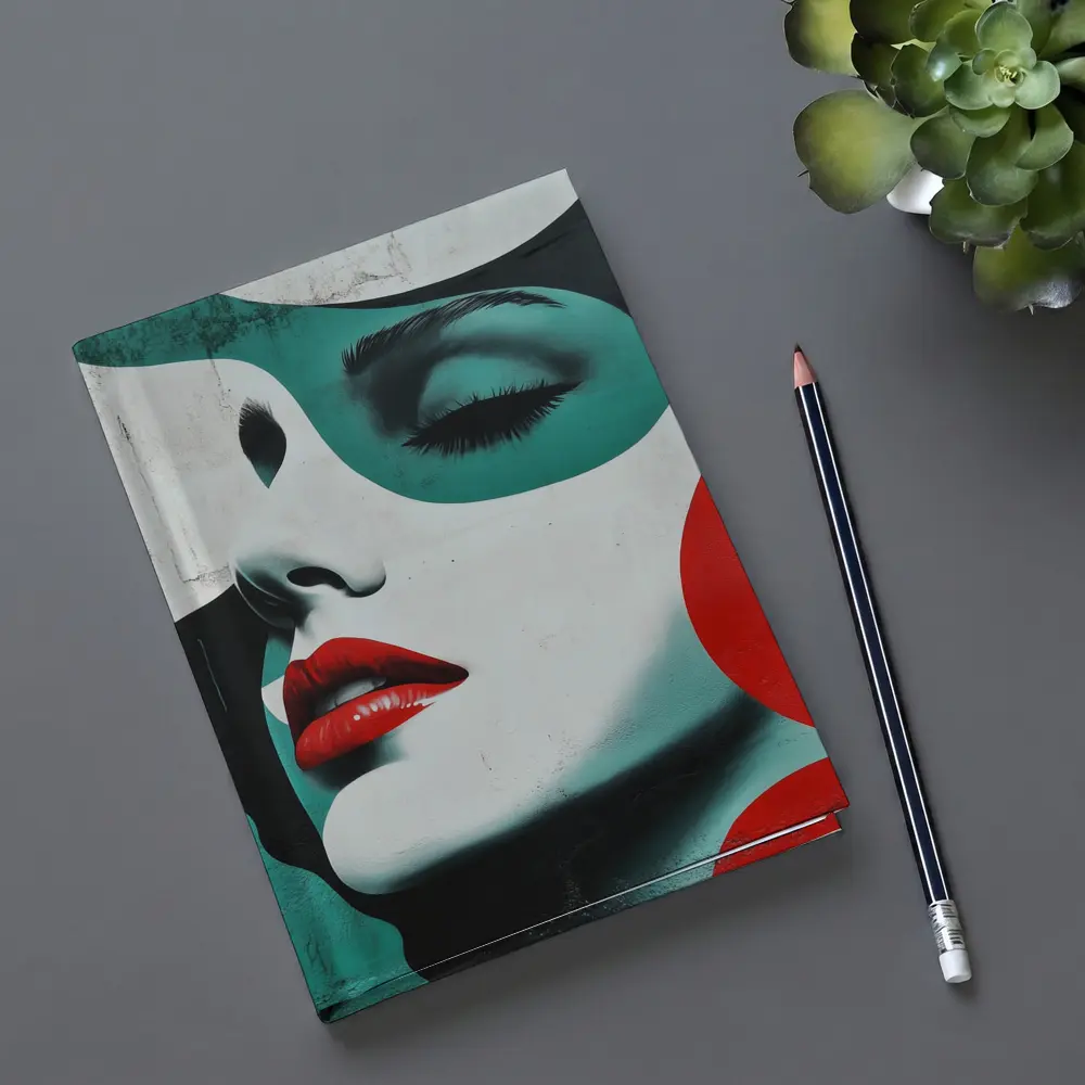 Pop Art Woman Face Red Lips Teal – Notebooks