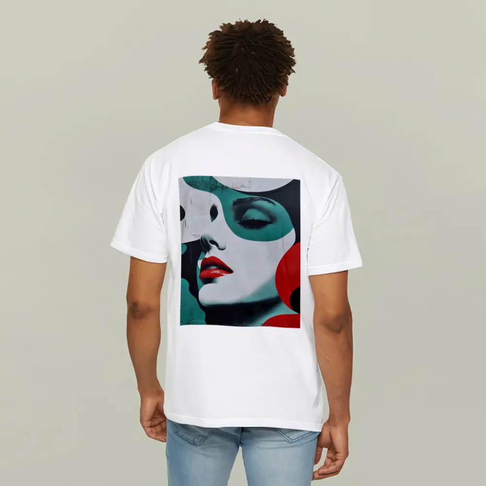 Pop Art Woman Face Red Lips Teal – T-Shirts
