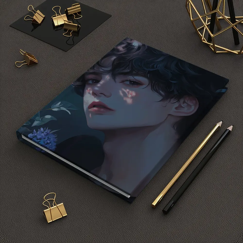 Anime Boy Dark Floral Blue Illustration – Notebooks